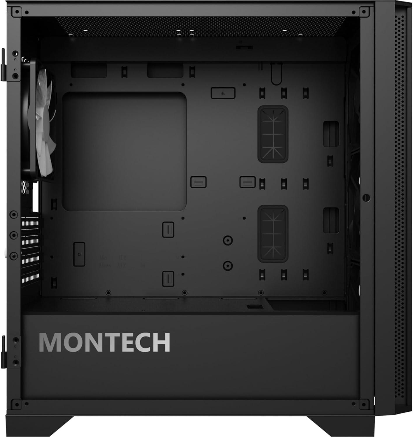 Montech Black Micro-ATX Tower with ARGB Fans and Tempered Glass