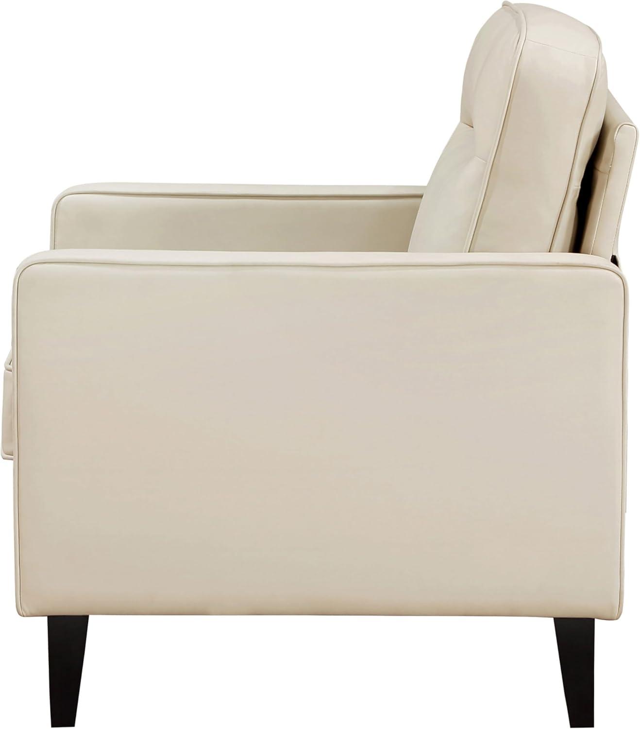 Ivory Faux Leather Accent Chair with Metal Legs