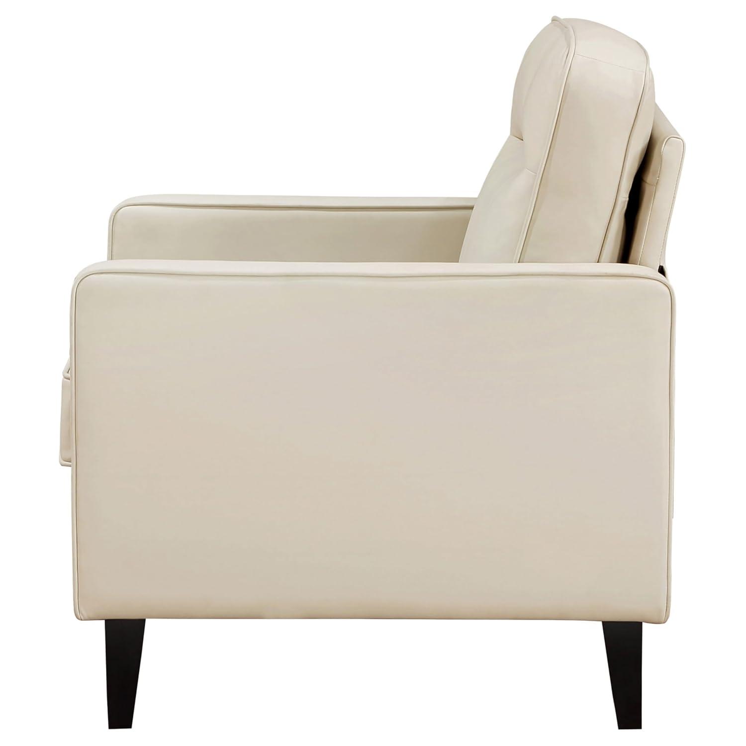 Ivory Faux Leather Accent Chair with Metal Legs