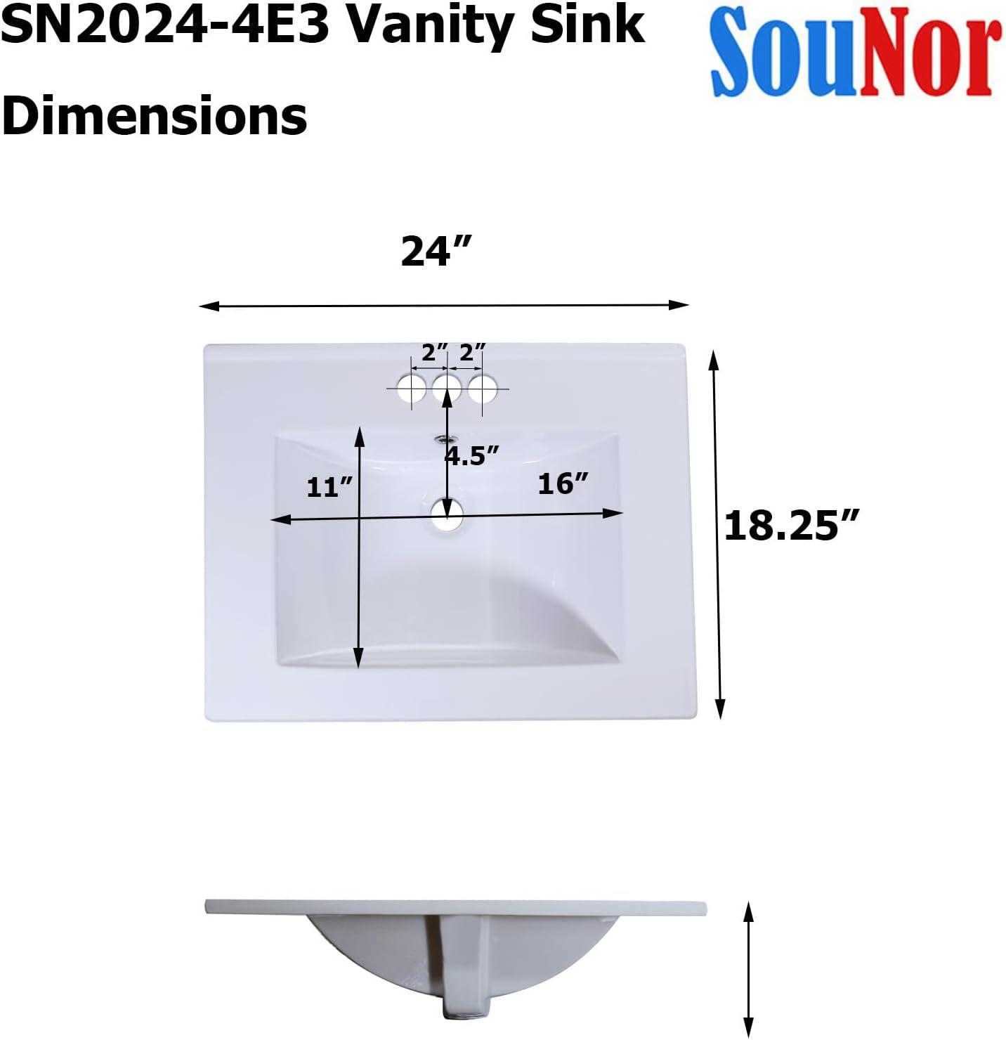 Miniyam 24" Ceramic Sink with Overflow, Drop in Bathroom Vessel Sink, White