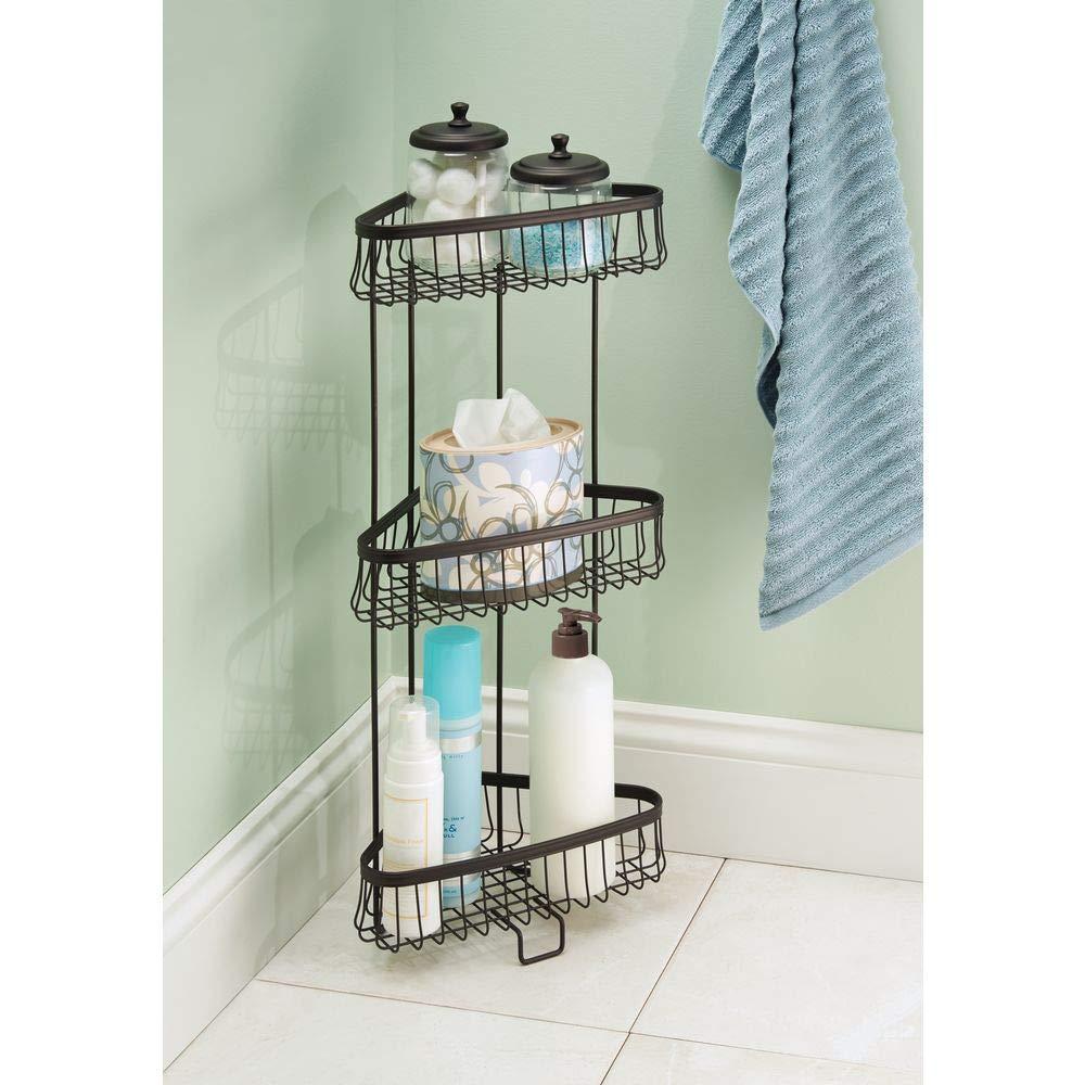 InterDesign iDesign York Metal Wire Corner Standing Shower Caddy 3-Tier Bath Shelf Baskets for Towels, Soap, Shampoo, Lotion, Accessories, Bronze