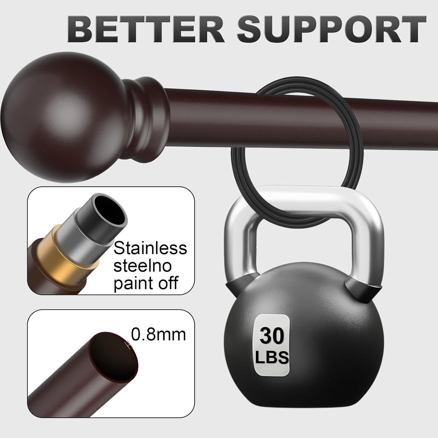 Bronze Curtain Rods for Bedroom with Brackets,5/8 Inch Diameter Small Window Curtain Rod 28 to 48 Inches,Easy Install Drapery Rods