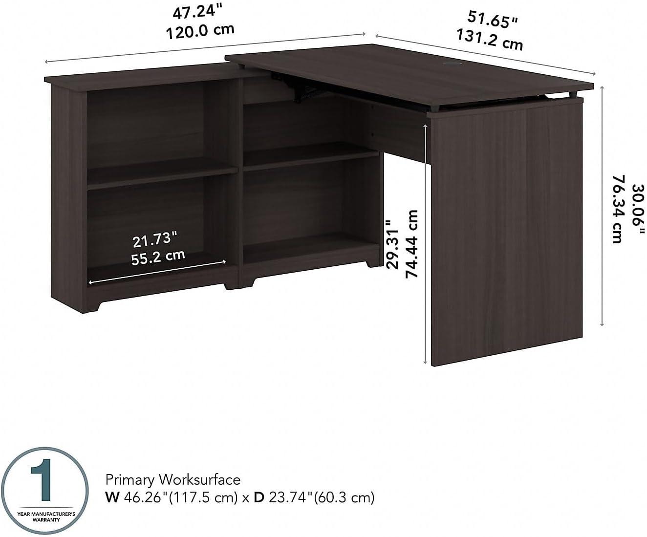 Bush Furniture Cabot 52W 3 Position Sit to Stand Corner Desk with Shelves in Heather Gray