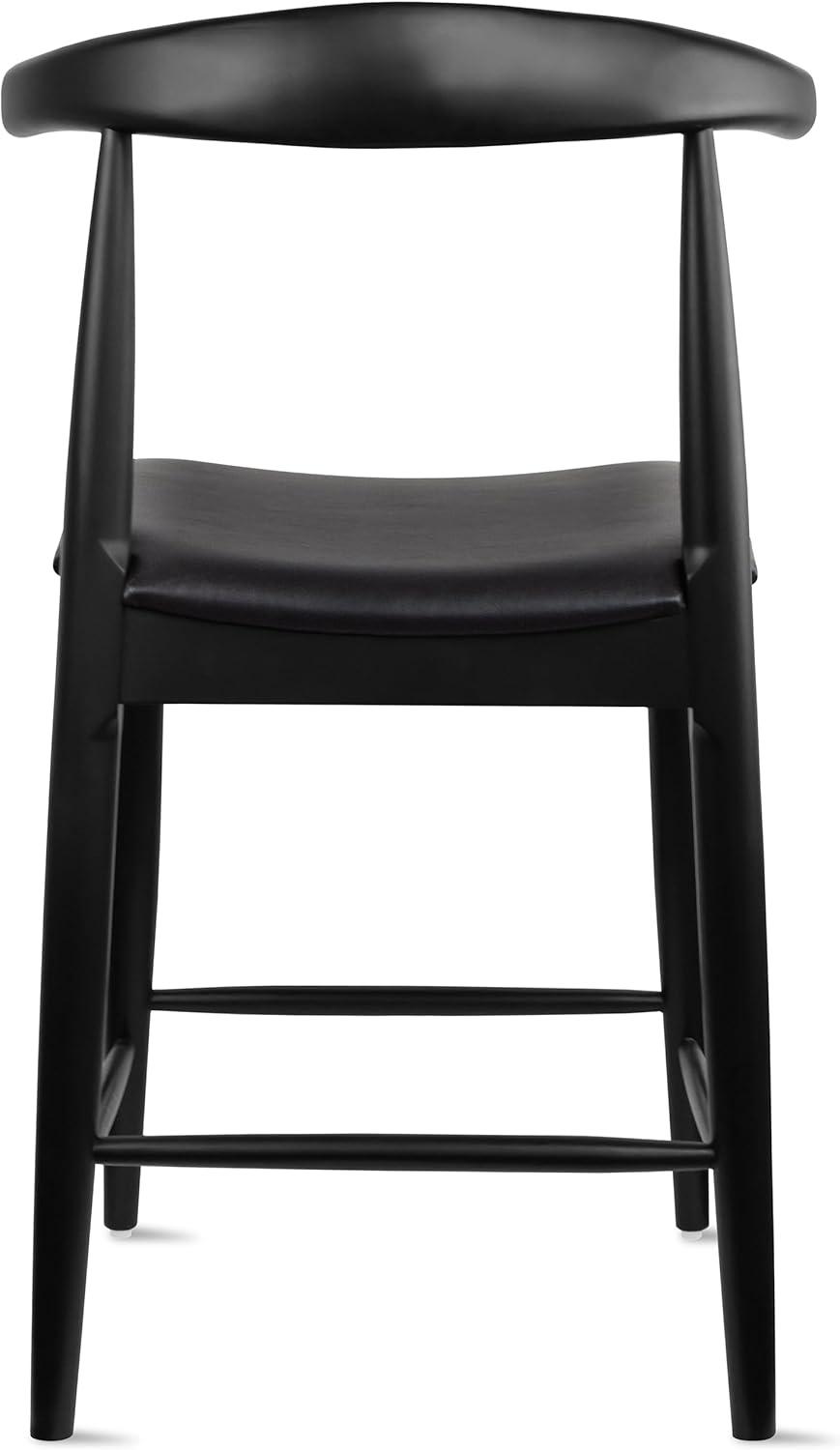 Set of 2 Black Wood Counter Stools with Faux Leather Seats