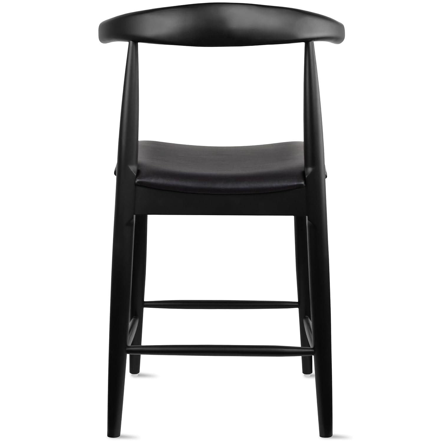 2xhome Elbow Countertop Height Bar Stool Wood Frame Bar Stools with Open Backs Dark PU Leahter Cushion Dark Black, Single, Set of 1