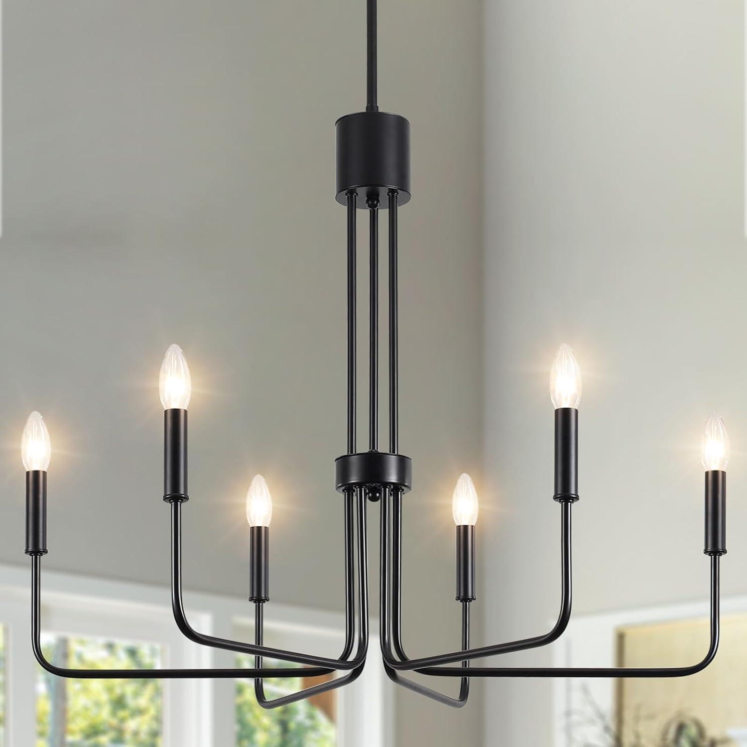 Farmhouse Chandelier Pendant Lighting Black Pendant Light Fixtures 6-Light Industrial Iron Chandeliers for Kitchen Island, Foyer, Living Room, Dining Room