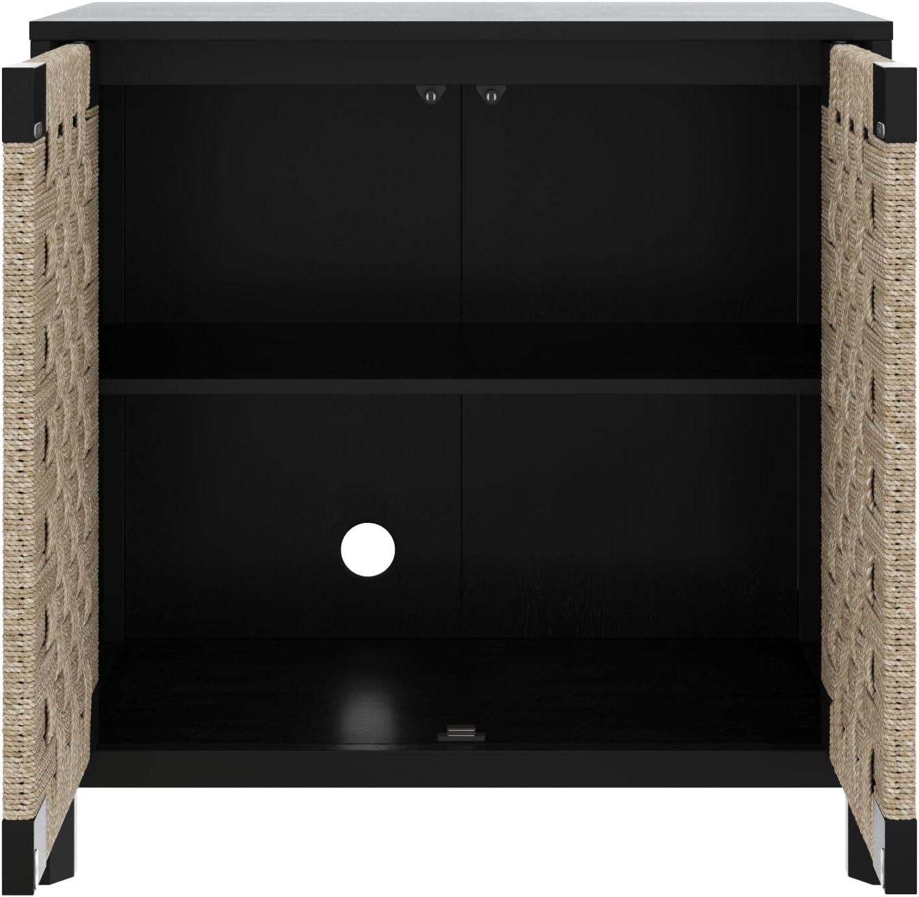 Nathan James Rustic Wood TV Stand Cabinet With Seagrass Door Panels