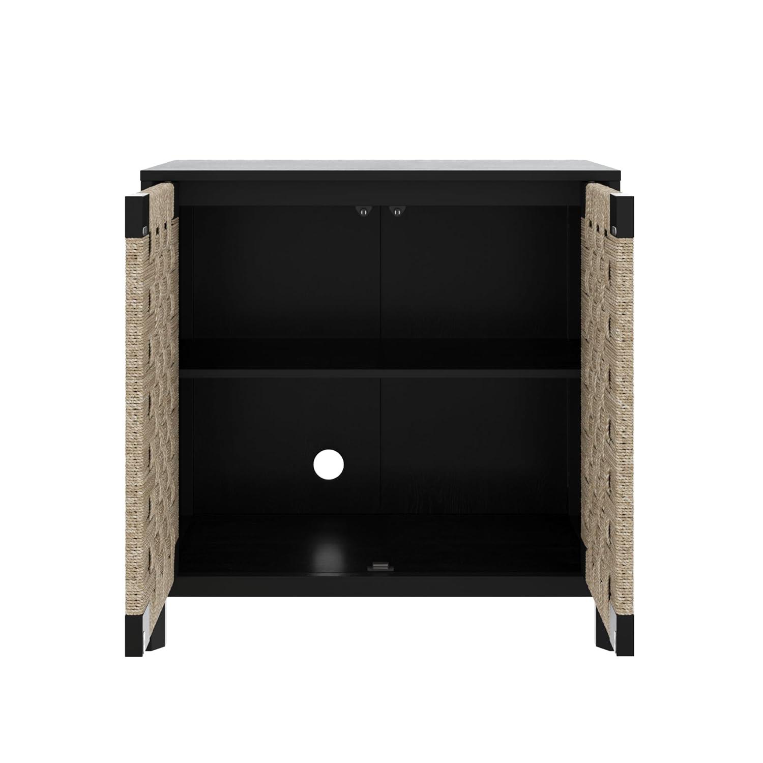 Nathan James Rustic Wood TV Stand Cabinet With Seagrass Door Panels