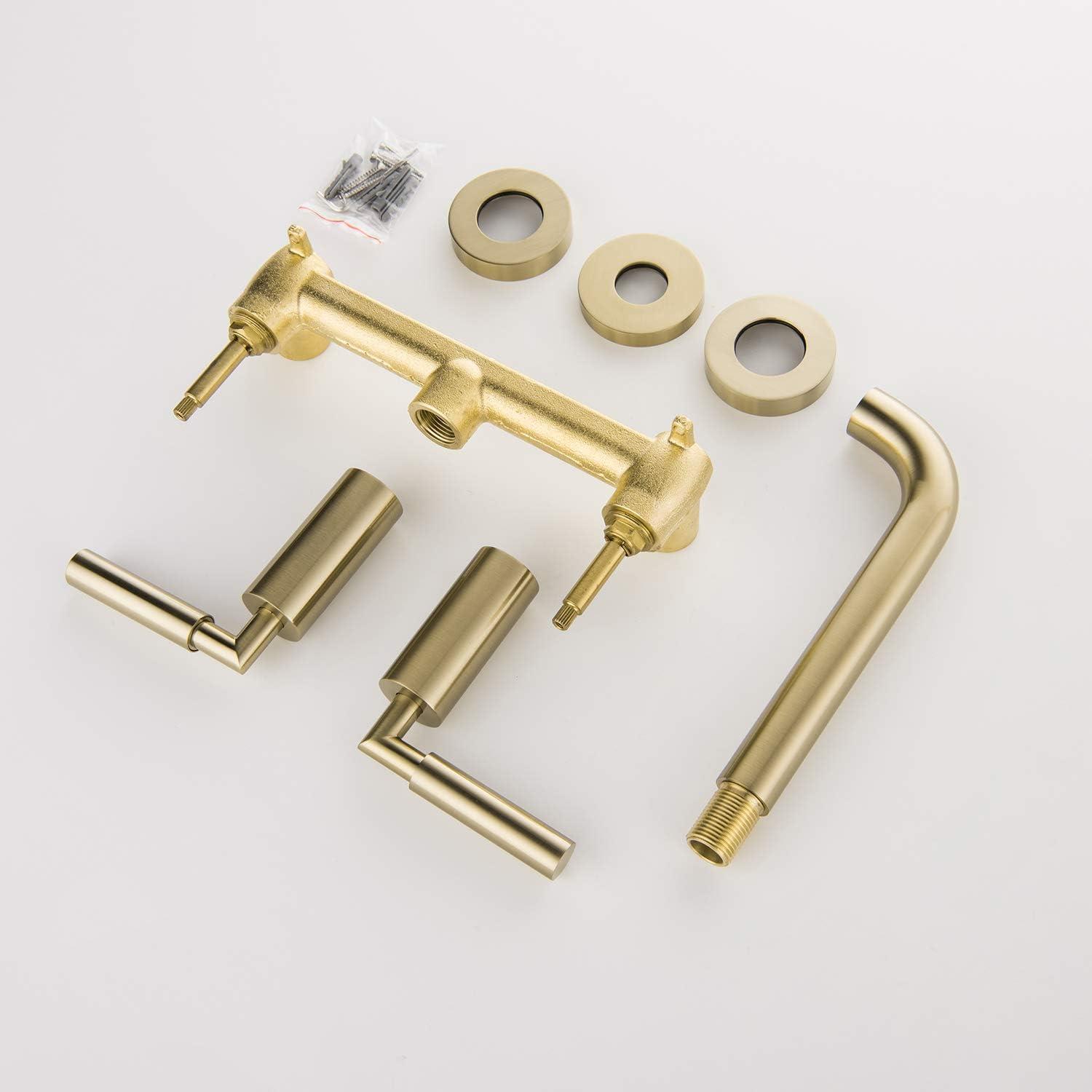 Brushed Gold Wall Mount Dual Handle Bathroom Faucet