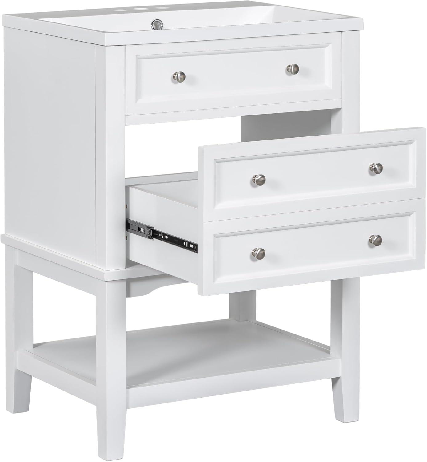 White 24'' Freestanding Bathroom Vanity with Ceramic Sink