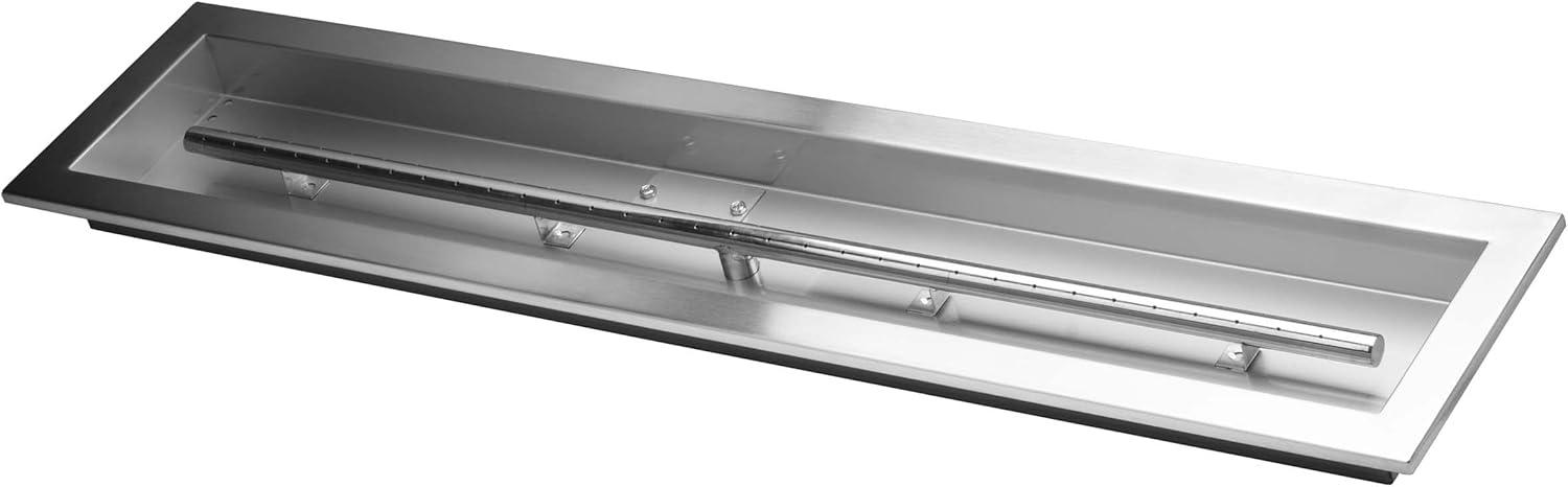 36" x 6" Linear Drop-In Fire Pit Pan w/ Burner, Stainless Steel, Beveled Lip