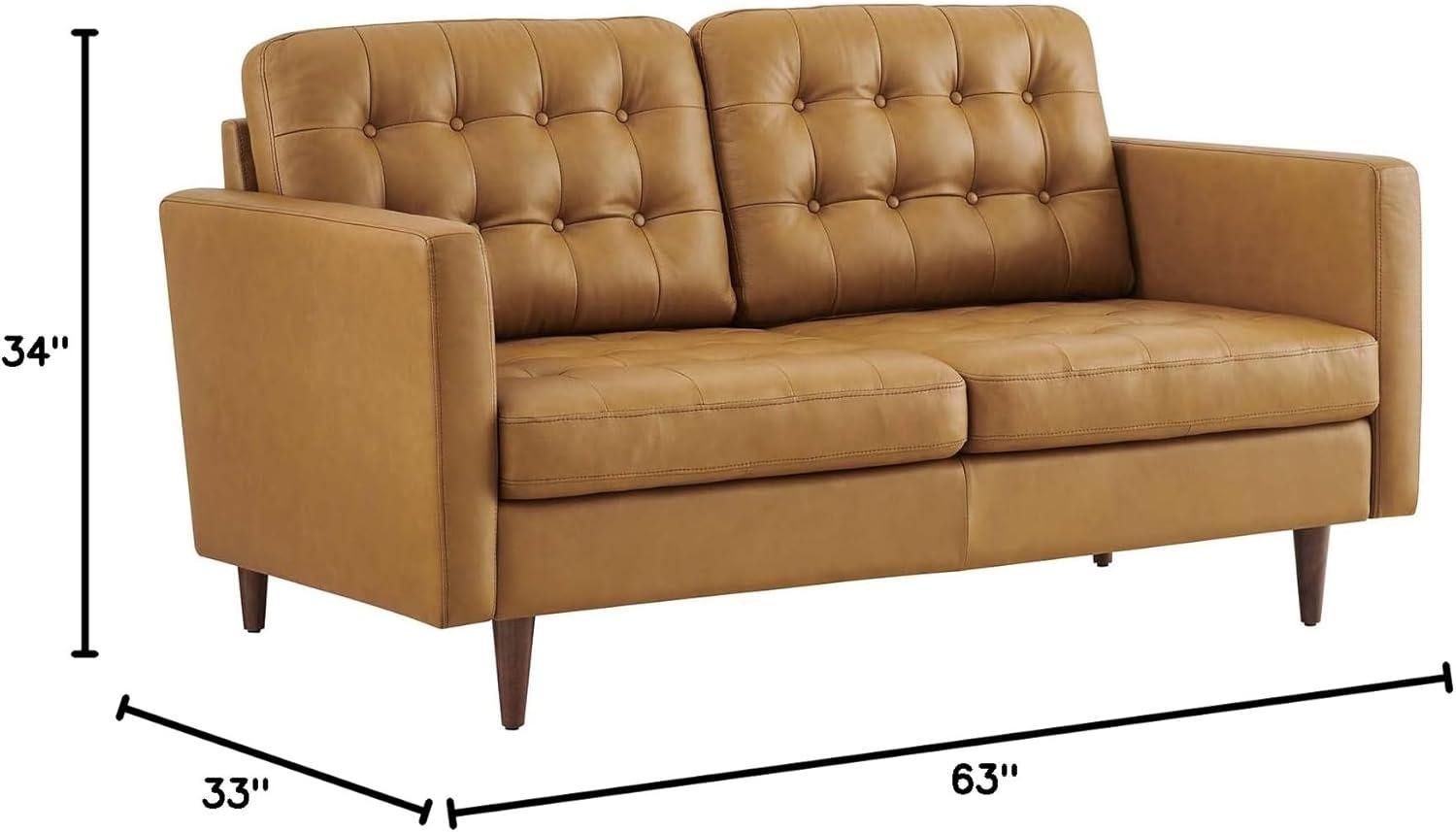 Modway Exalt Modern Style Tufted Vegan Leather Loveseat in Tan