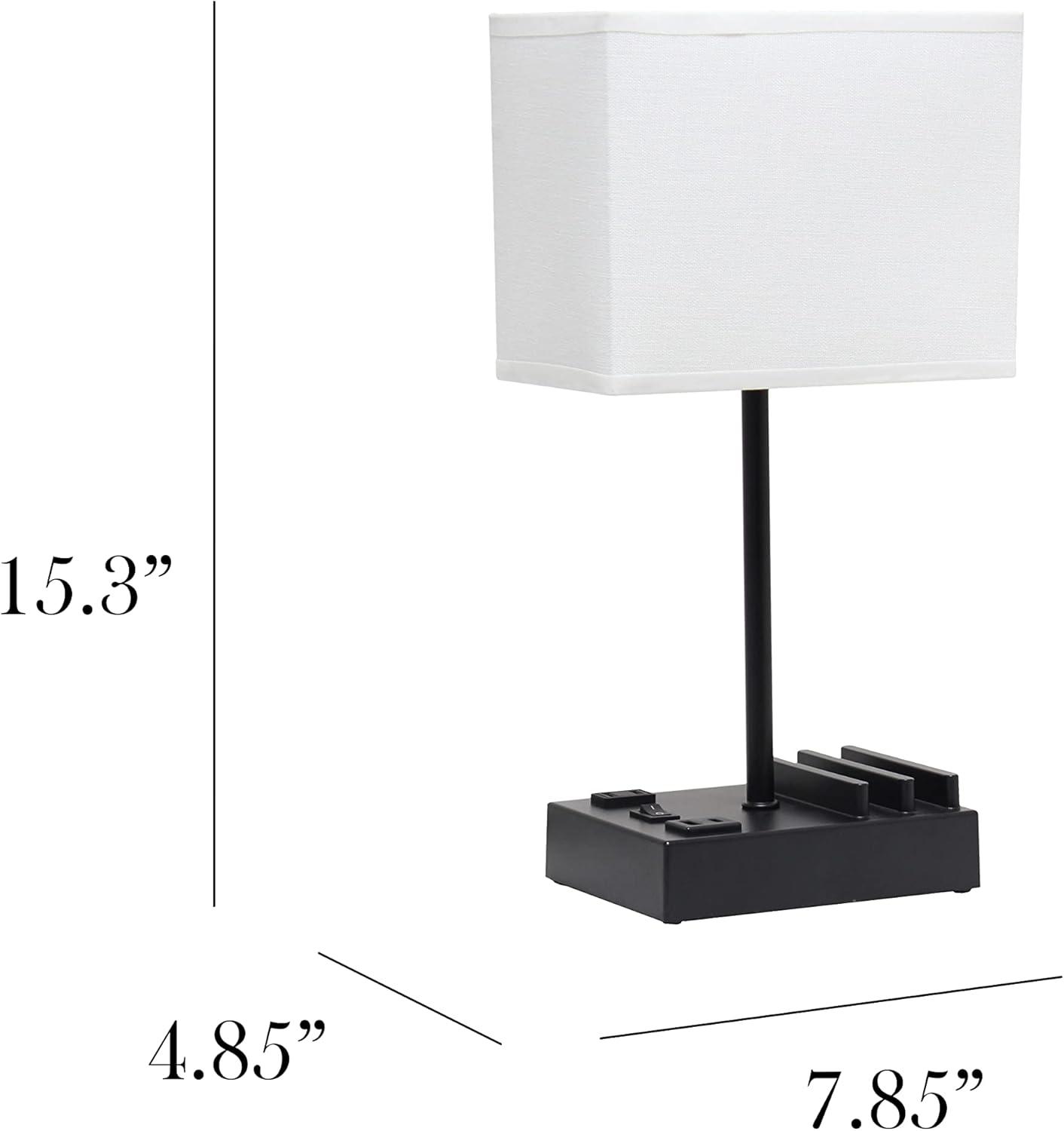 15.3" Tall Modern Rectangular Bedside Table Desk Lamp with 2 USB Ports and Charging Outlet - Simple Designs