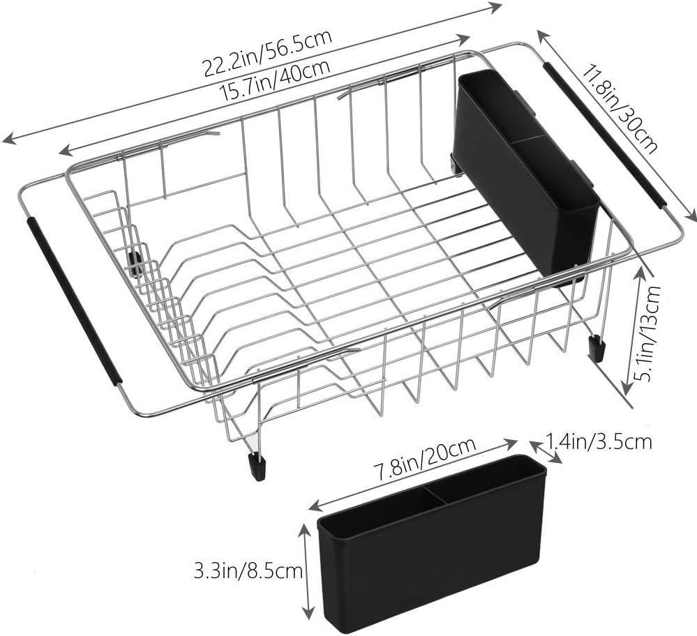 Expandable Stainless Steel Dish Drying Rack with Utensil Holder