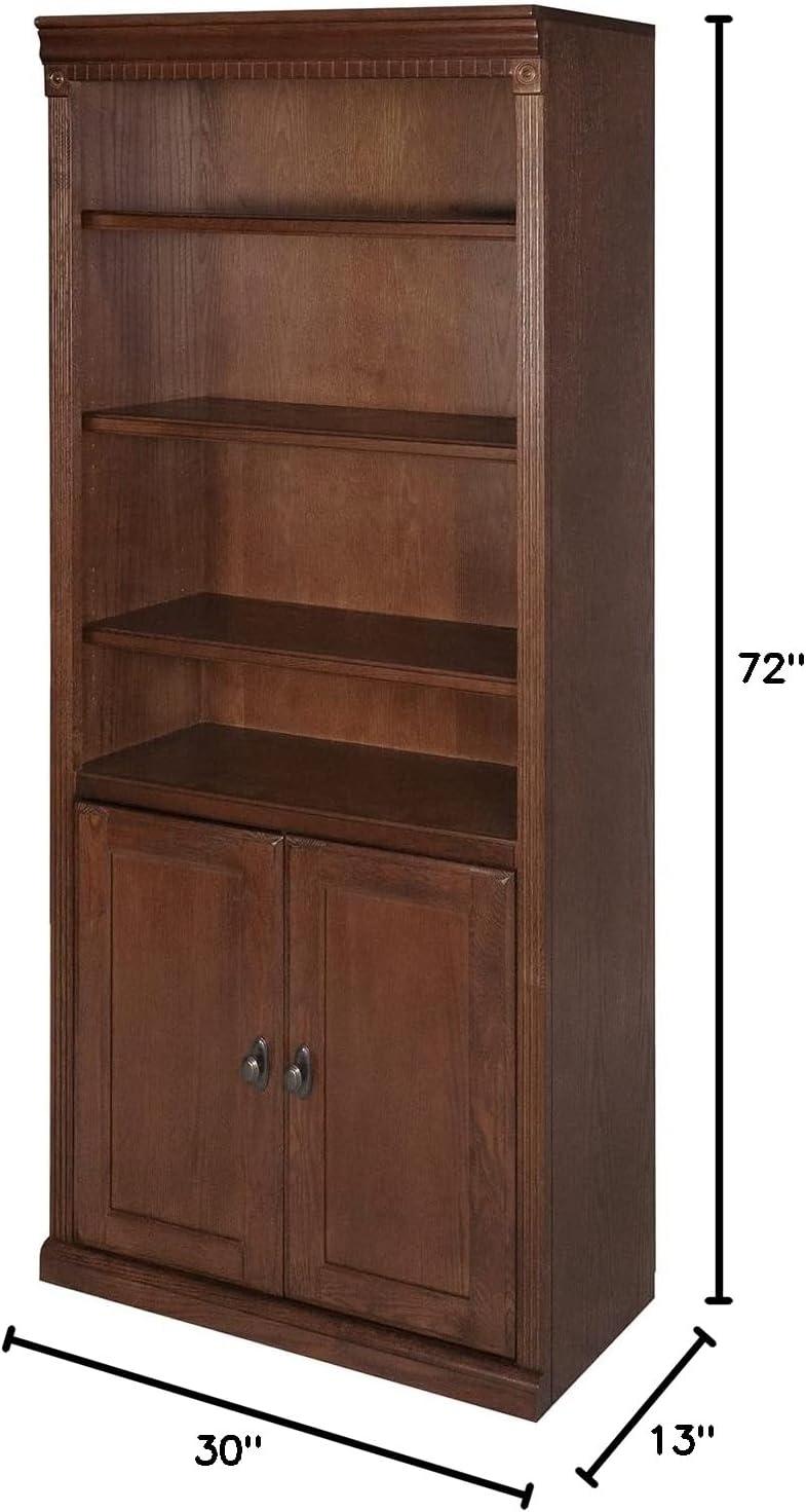 72" Huntington Oxford Wood Bookcase with Doors Brown - Martin Furniture: Hardwood, No Assembly Required
