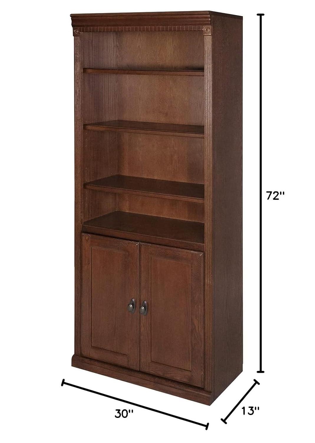 72" Huntington Oxford Wood Bookcase with Doors Brown - Martin Furniture: Hardwood, No Assembly Required
