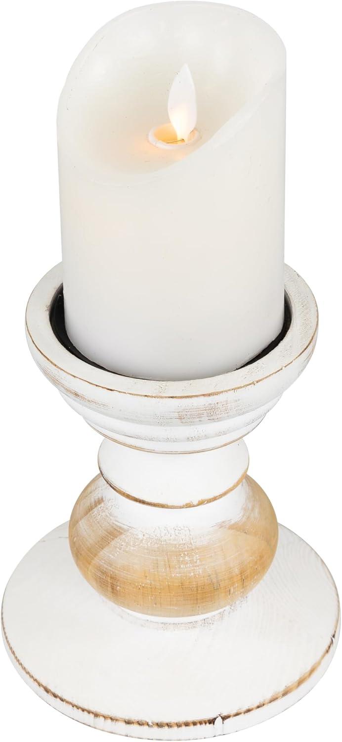 Northlight Wooden Pedestal Pillar Candle Holder - 5.5" - Brushed White