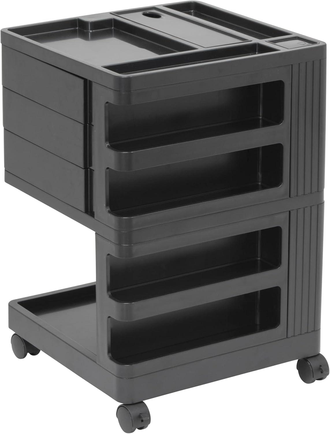 Black Mobile Rotating 4-Sided Storage Organizer with Compartments