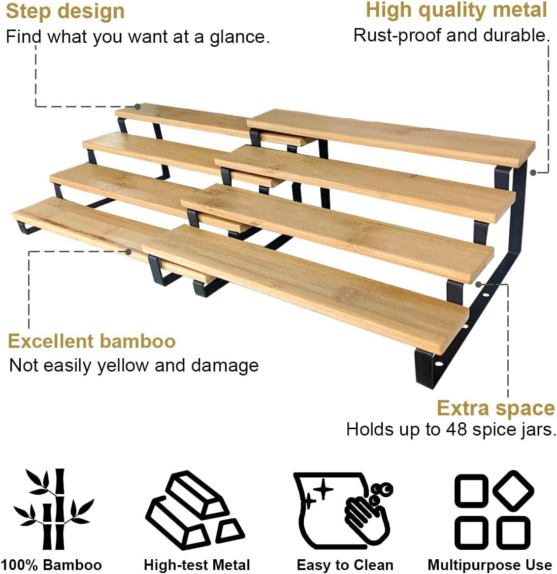 Expandable Bamboo and Metal 4-Tier Spice Rack Organizer