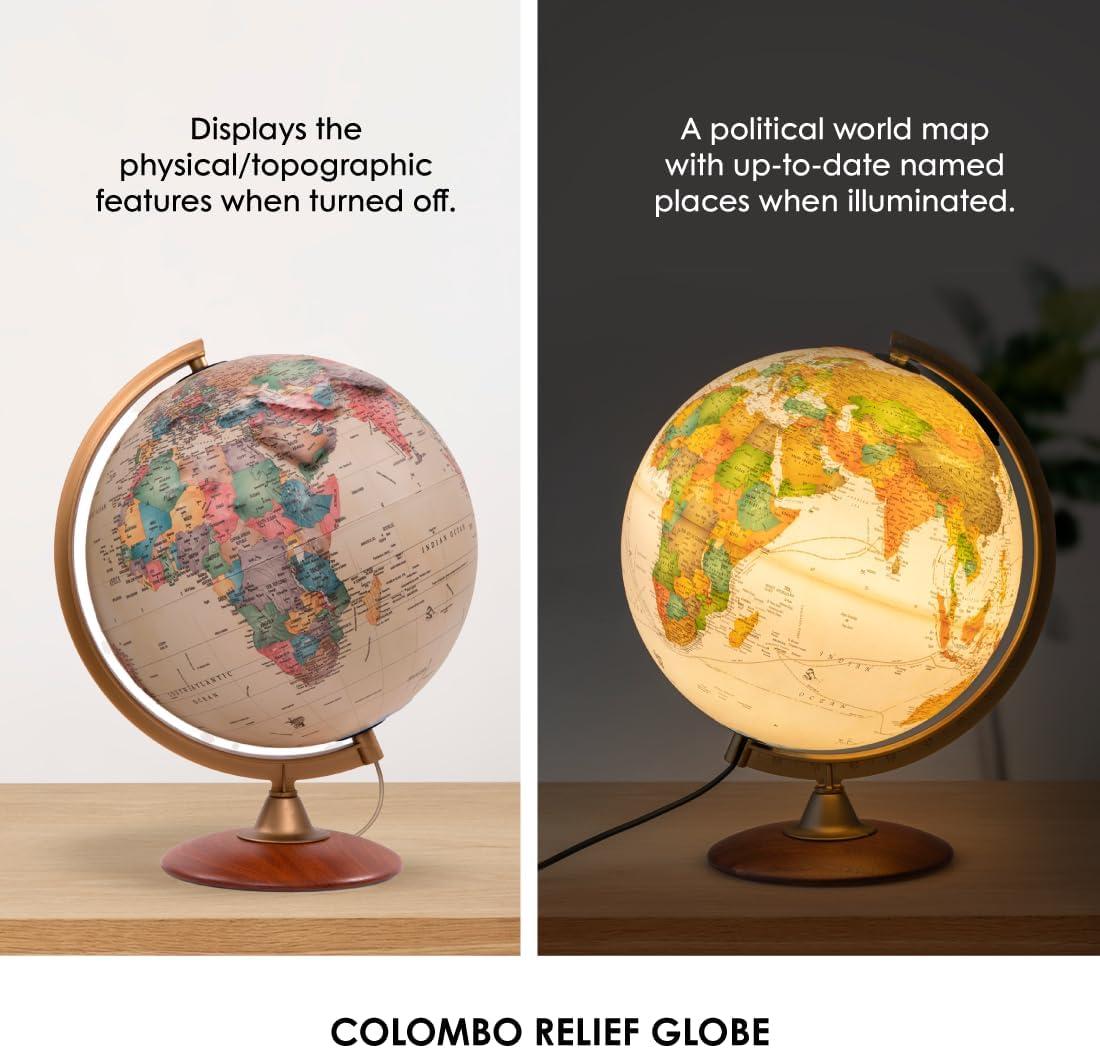 Colombo Antique Physical Relief Globe - Waypoint Geographic: 12" Diameter, Beige, Political Boundaries, Major Cities