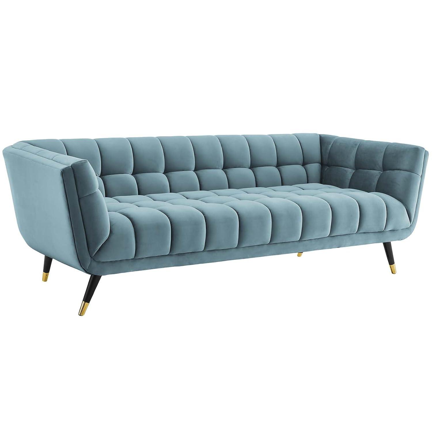 Modern Contemporary Urban Design Living Room Lounge Club Lobby Sofa, Velvet Fabric, Blue