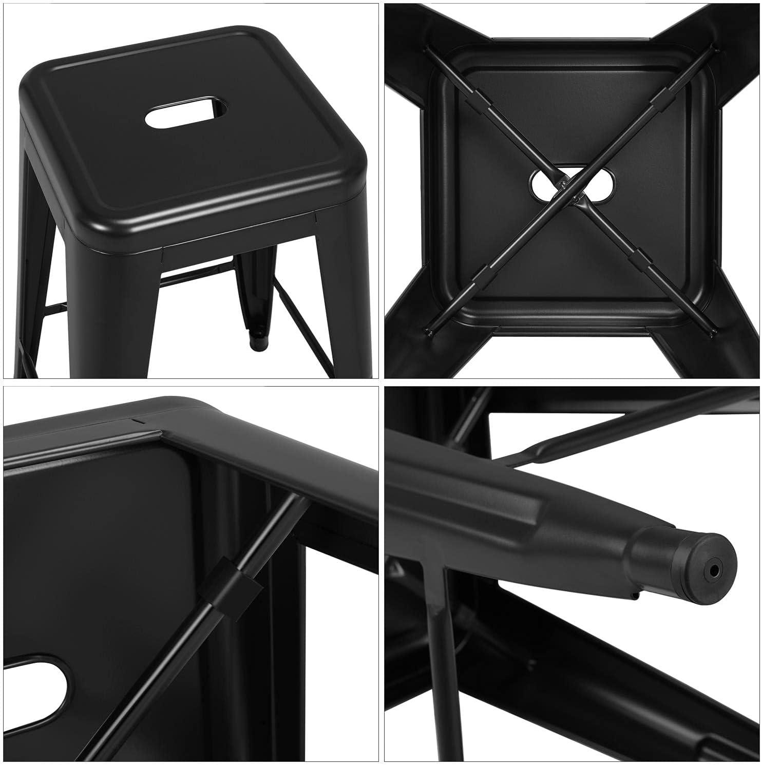 Yaheetech 24" Set of 4 Metal Counter Height Backless Stackable Bar Stools Indoor/Outdoor-Black