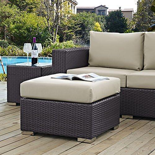 Ergode Convene Outdoor Patio Fabric Square Ottoman - Espresso Beige