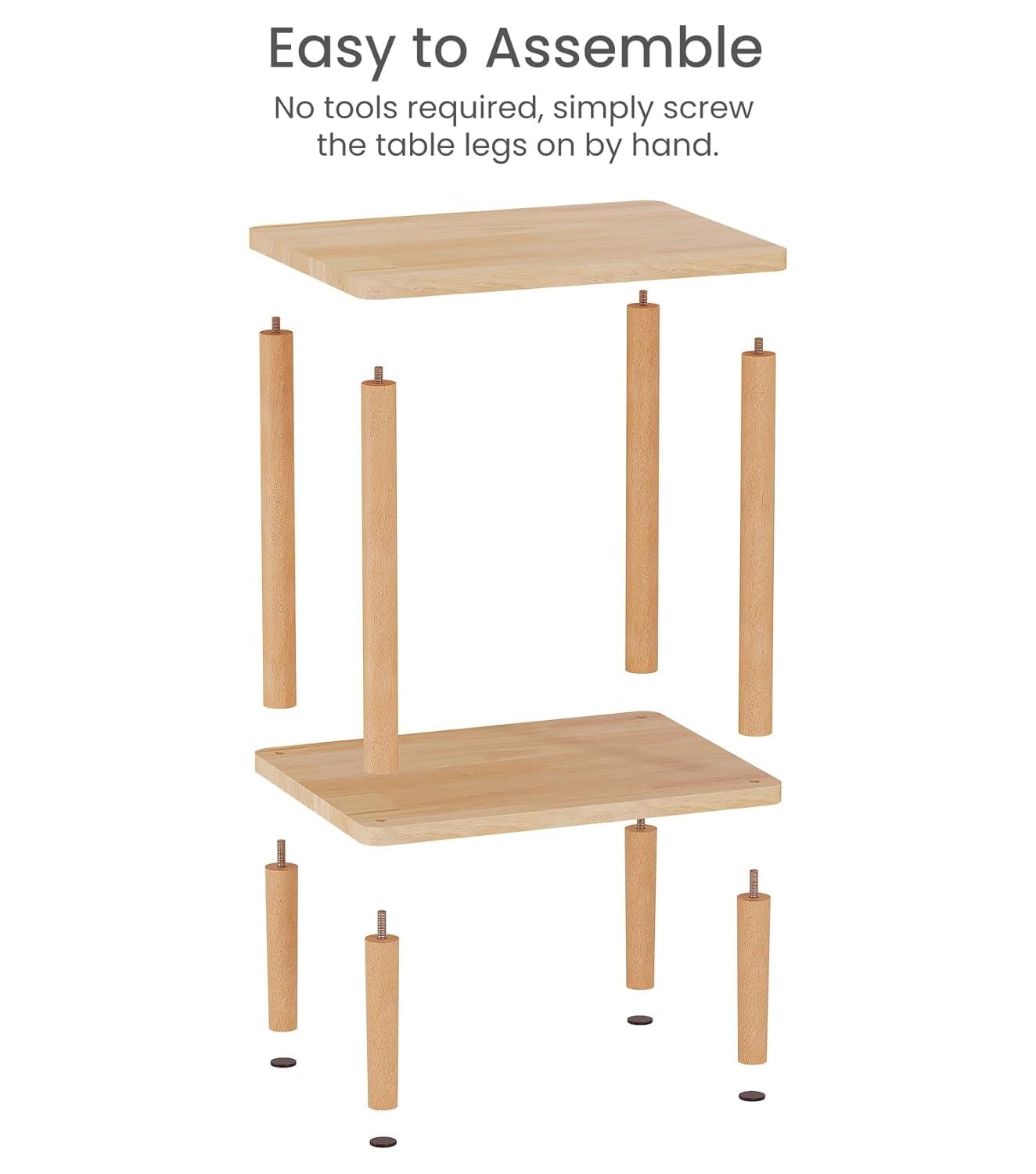 LUCKNOCK Solid Wood Side Table, 2-Tier Small End Table with Storage Shelf, Narrow Nightstand Bedside Table for Small Spaces, Bedroom, Living Room, Farmhouse, No-Tool Assembly.