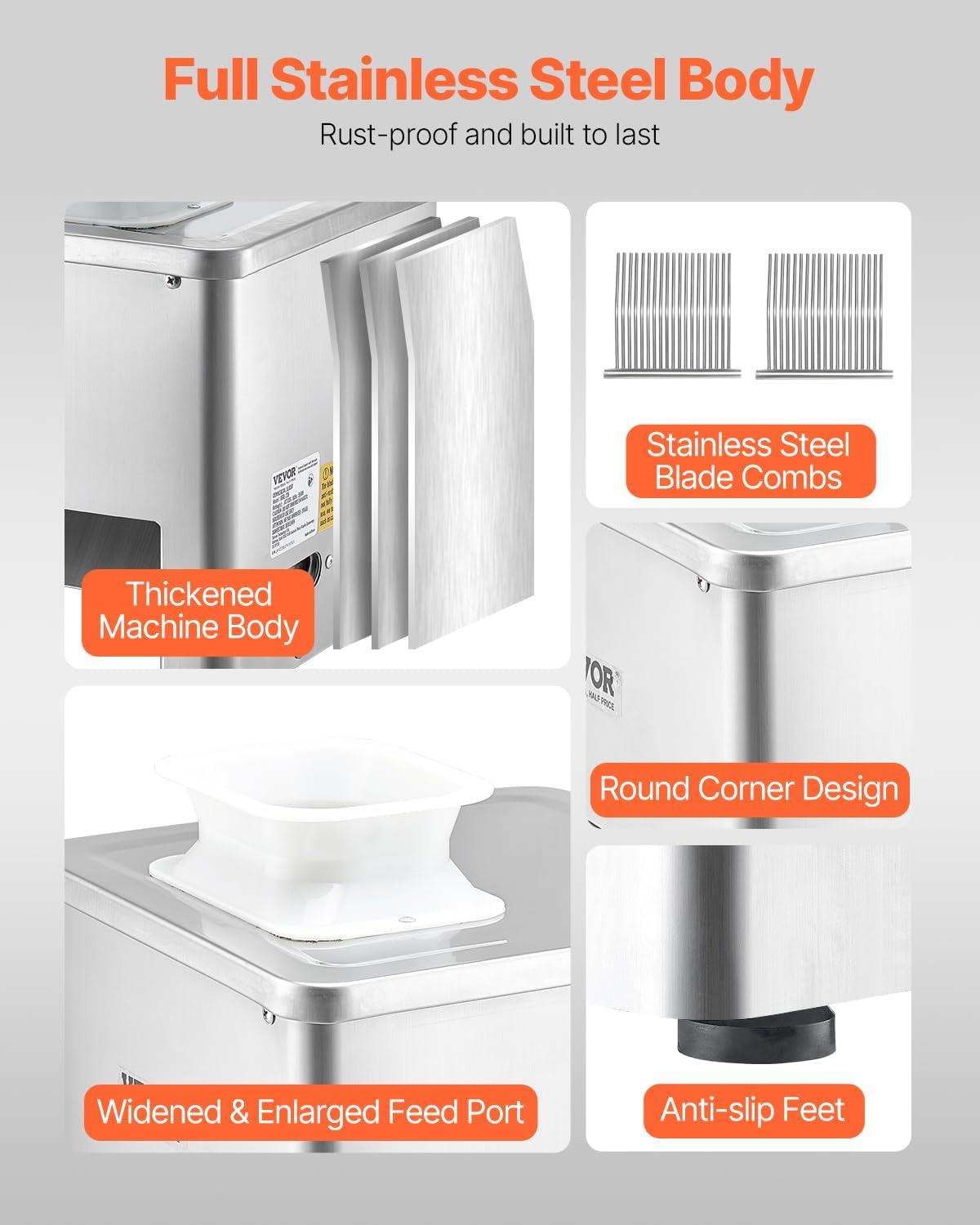 VEVOR Meat Cutter Machine, 550W Meat Slicer, 350 lb/h Commercial Meat Cutting Machine, Stainless Steel, 2.5-10 mm Thickness, Electric Food Cutting Slicer for Home Kitchen, Restaurant, Supermarket