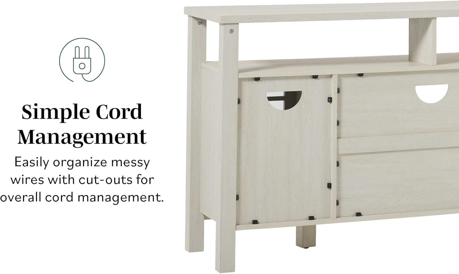 Walker Edison 58" Transitional 2-Door Windowpane TV Stand for TVs up to 65”, Ivory Oak