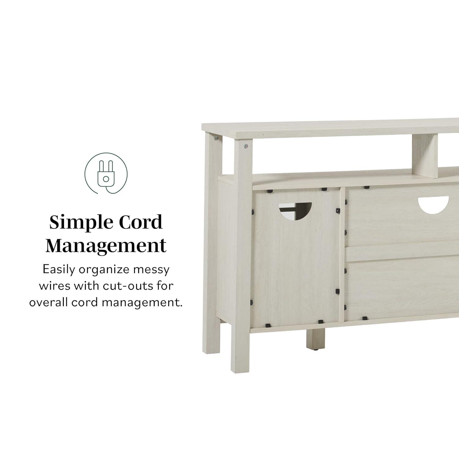 Walker Edison 58" Transitional 2-Door Windowpane TV Stand for TVs up to 65”, Ivory Oak