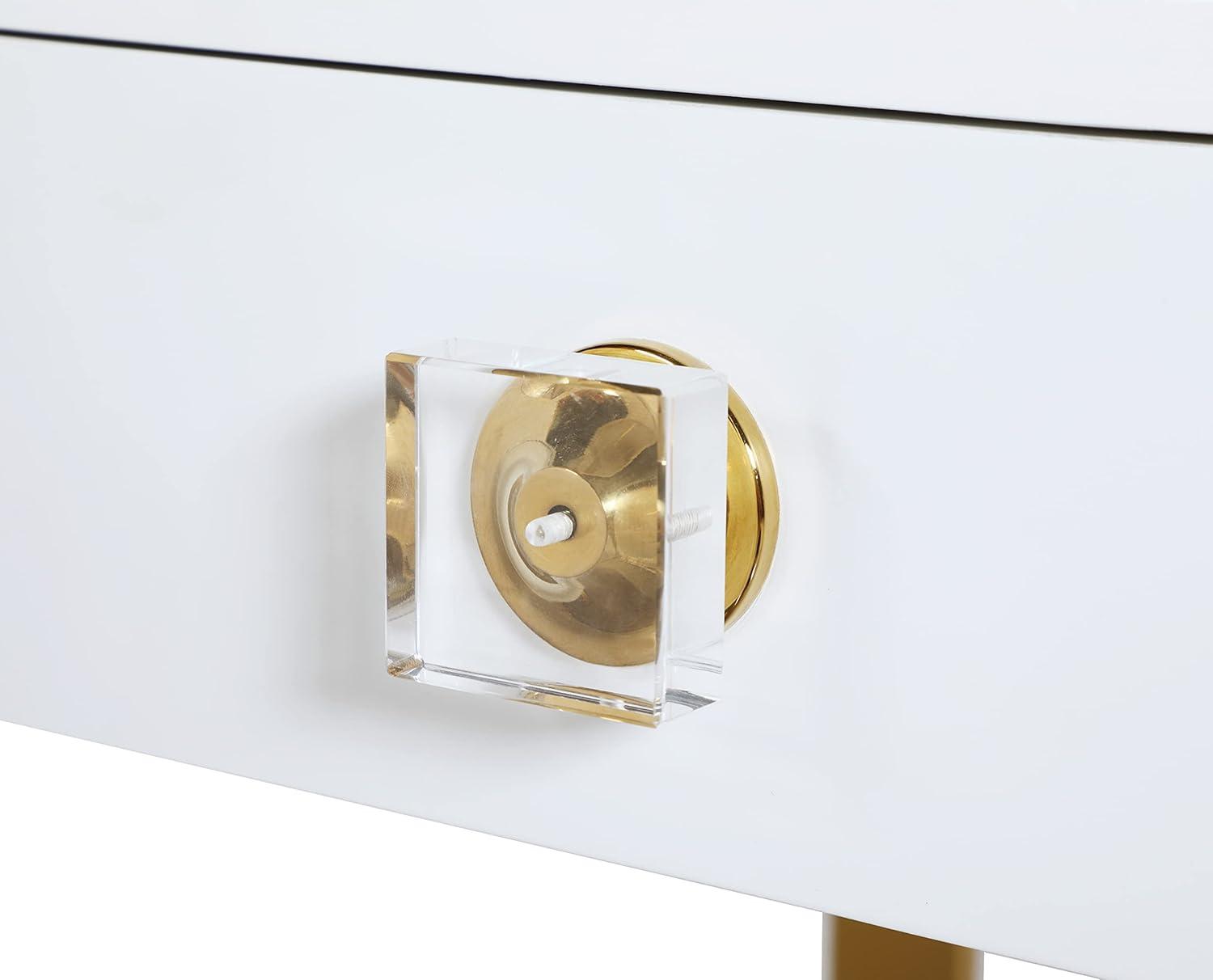 Meridian Furniture 427-T Victoria Collection Modern | Contemporary White Lacquer Desk | Console Table with Brushed Gold Base & Acrylic Handles