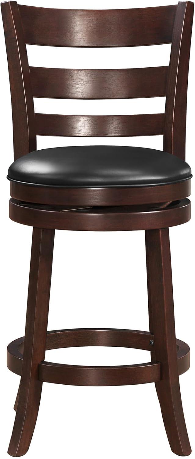 Traditional Black Leather Swivel Counter Stool with Wood Frame