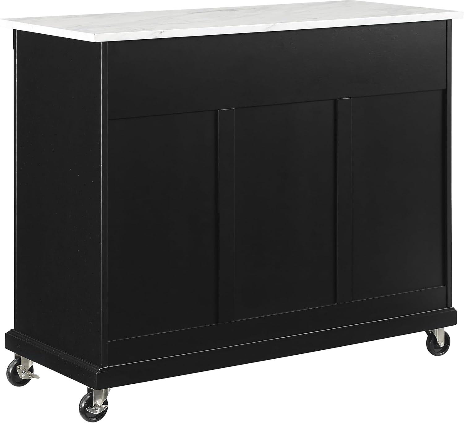 Crosley 42" Avery Kitchen Island/Cart Distressed Black/White Marble: Traditional Style, 6 Shelves, 2 Drawers, Locking Wheels