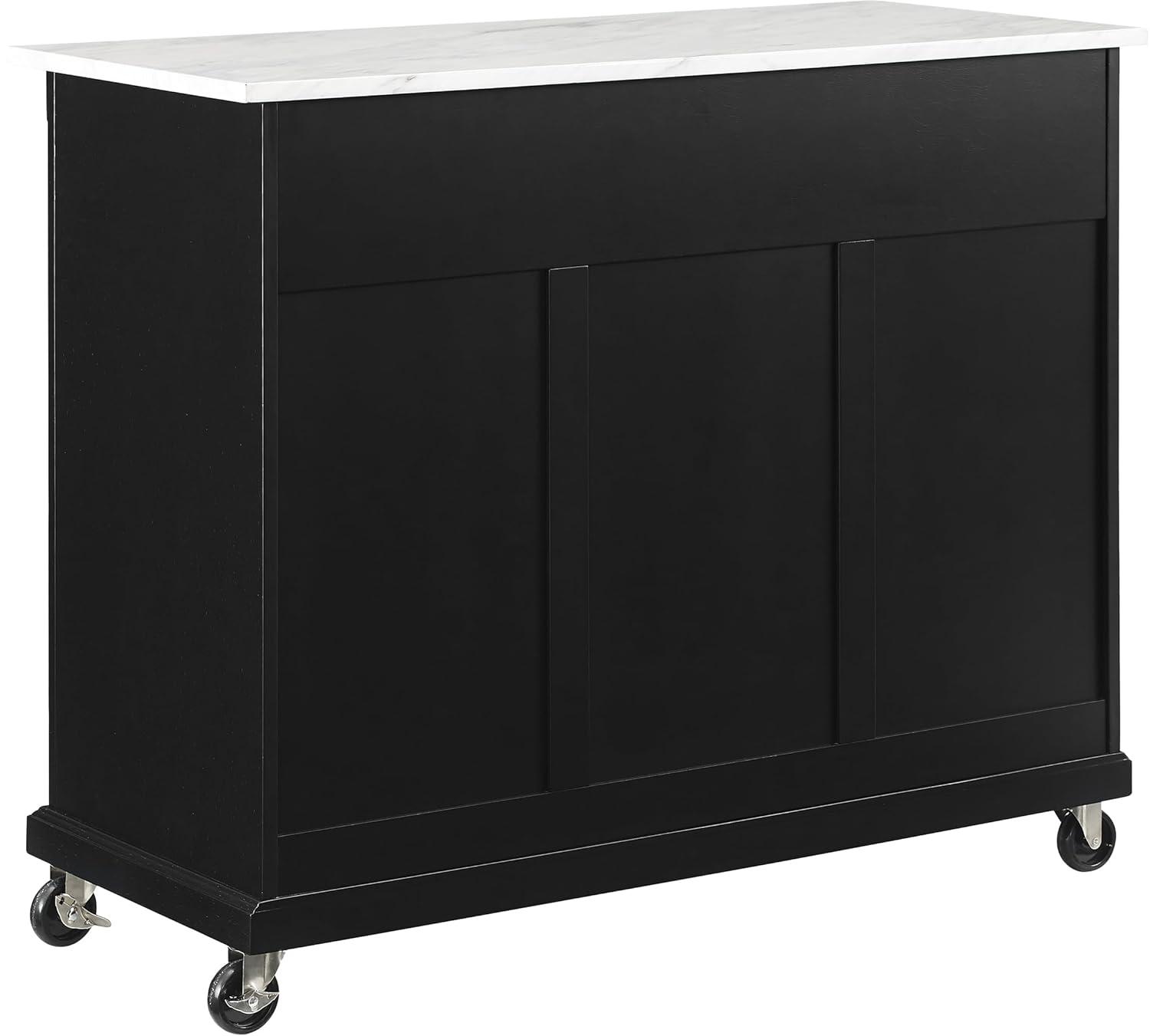 Crosley 42" Avery Kitchen Island/Cart Distressed Black/White Marble: Traditional Style, 6 Shelves, 2 Drawers, Locking Wheels