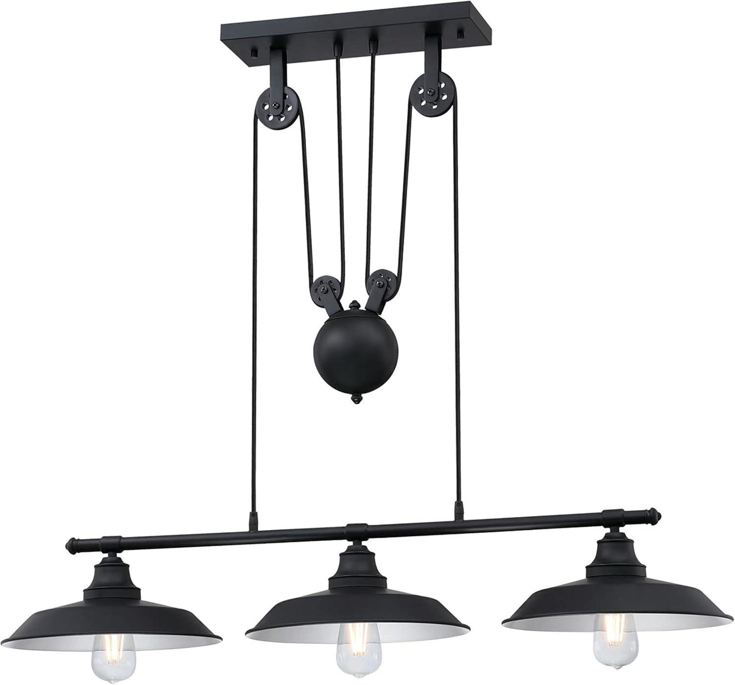 Matte Black Industrial 3-Light Pulley Pendant