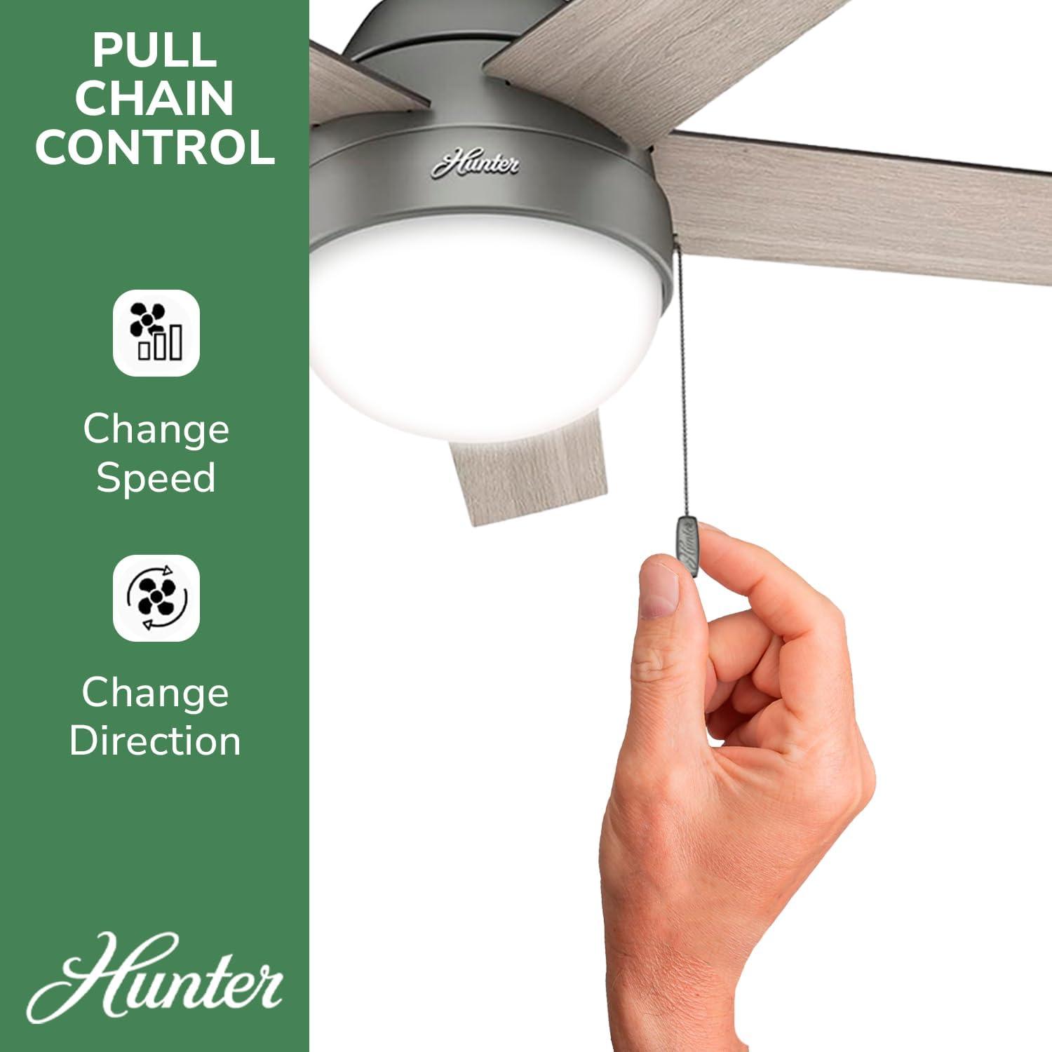 Hunter Fan 46" Anslee 5 - Blade LED Flush Mount Ceiling Fan with Pull Chain and Light Kit Included