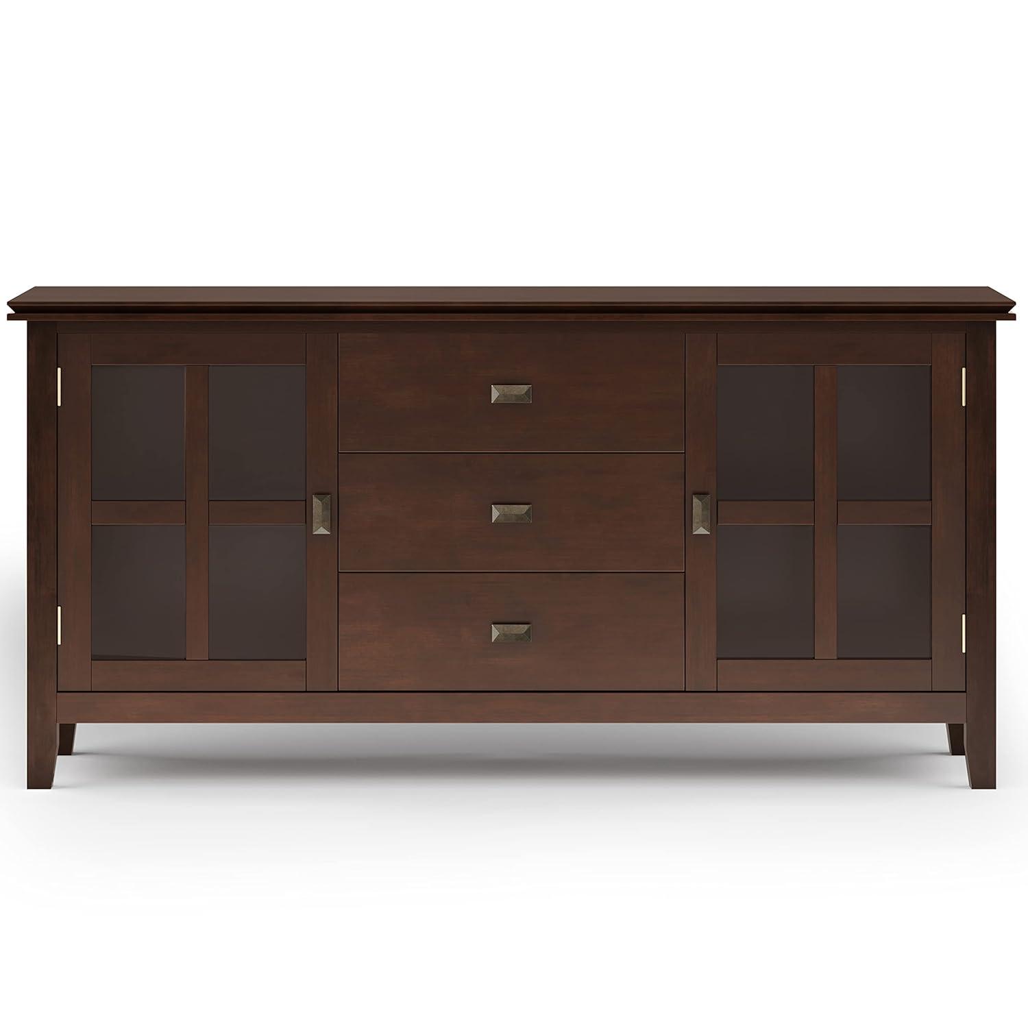 Simpli Home Artisan 60"W Solid Wood Sideboard Buffet with and Tempered Glass Doors and 3 Drawers