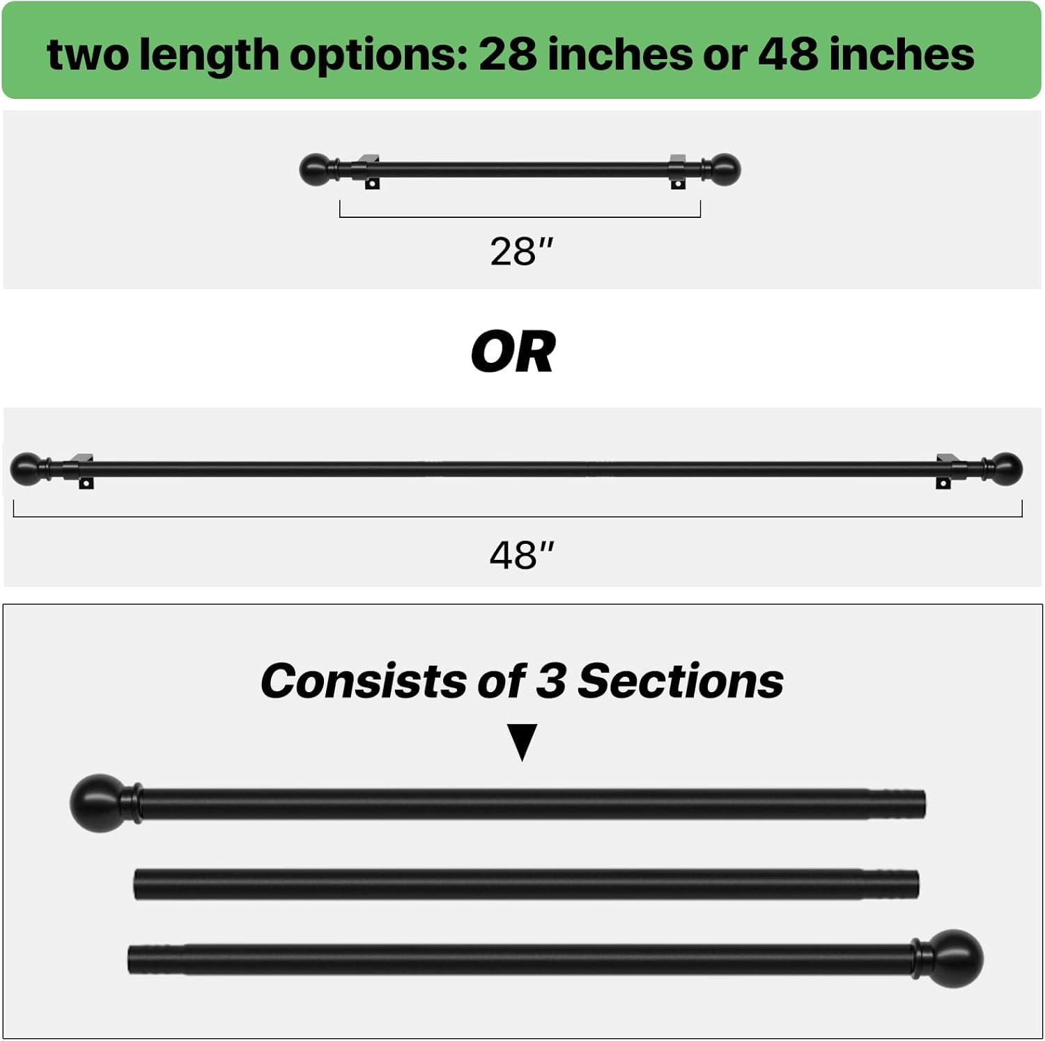 Urbanest Ball Adjustable Double Curtain Rod Set, 5/8", 28-48", Matte Black