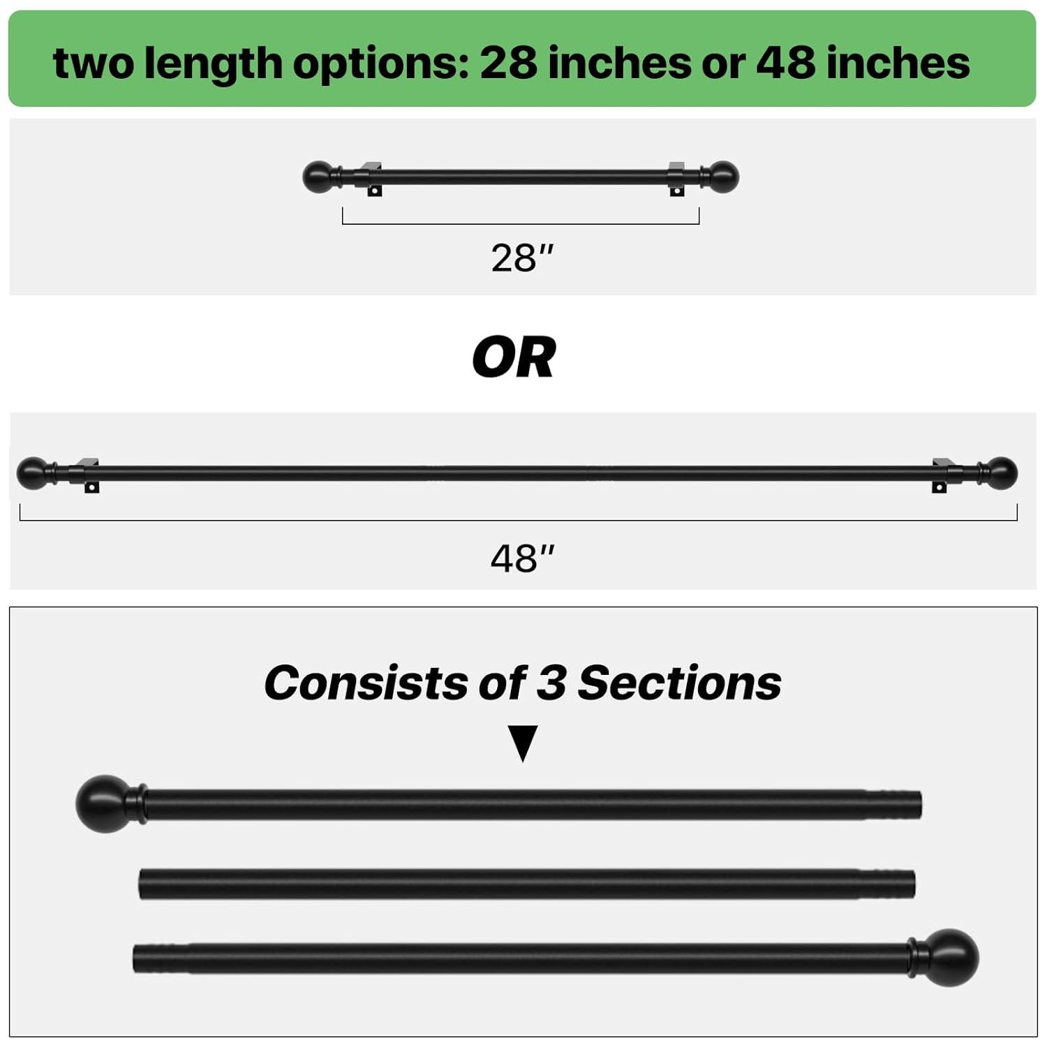 Urbanest Ball Adjustable Double Curtain Rod Set, 5/8", 28-48", Matte Black