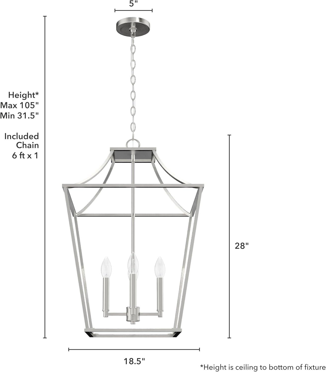 Hunter 18 inch Laurel Ridge Brushed Nickel 4 Light Lantern Pendant Ceiling Light Fixture