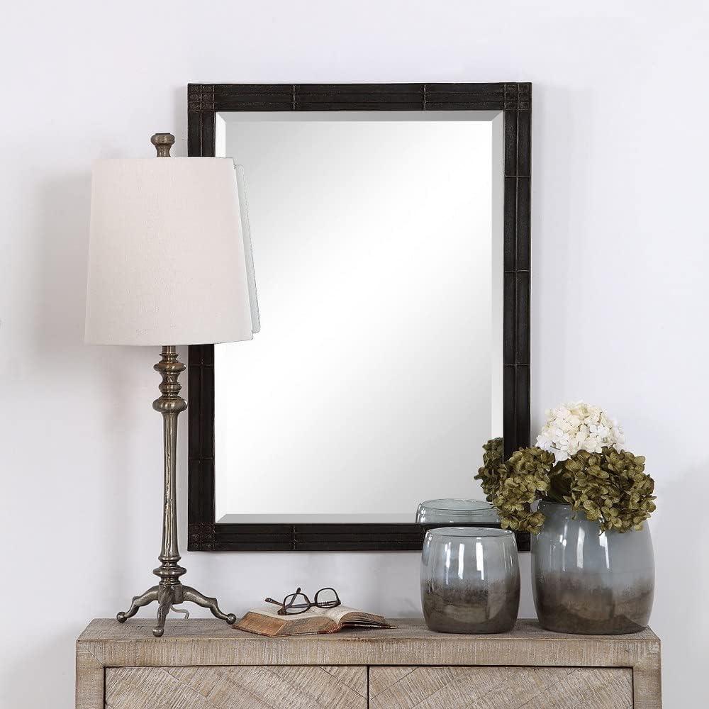 Uttermost Rectangular Vanity Accent Wall Mirror Industrial Beveled Aged Black Silver Iron Frame 25 1/4" Wide for Bathroom Bedroom