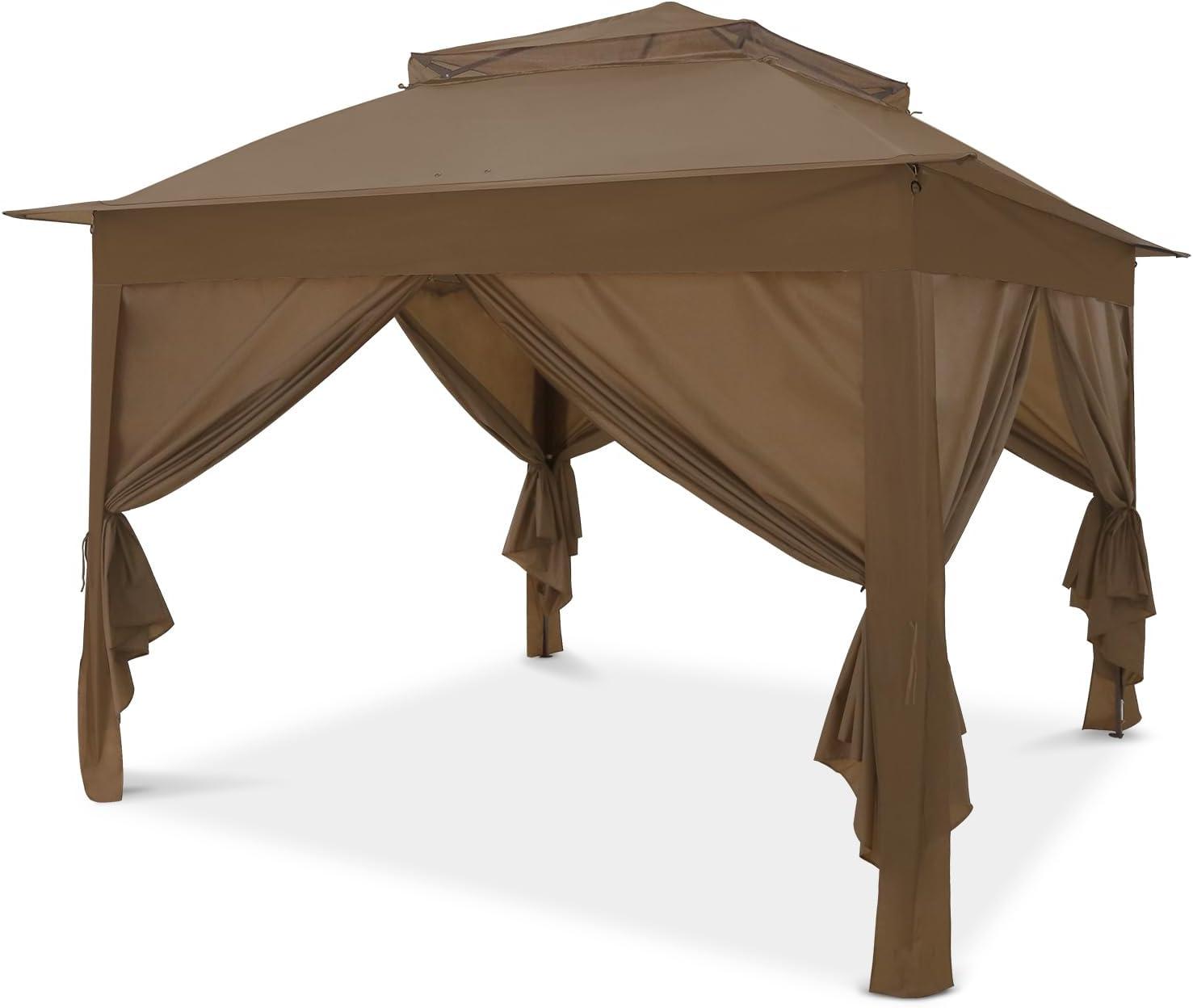 COOS BAY 11x11 Pop-up Instant Gazebo Tent with 4 Sidewalls Outdoor Canopy Shelter,Brown