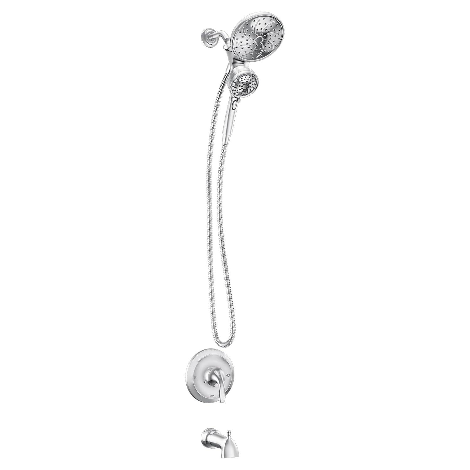 Moen Engage Magnetix Chrome Multi-Function Handshower and Rainfall Shower Head Trim Combo with Shower Handle, Tub Spout, Metal Hose, and Valve, 82304