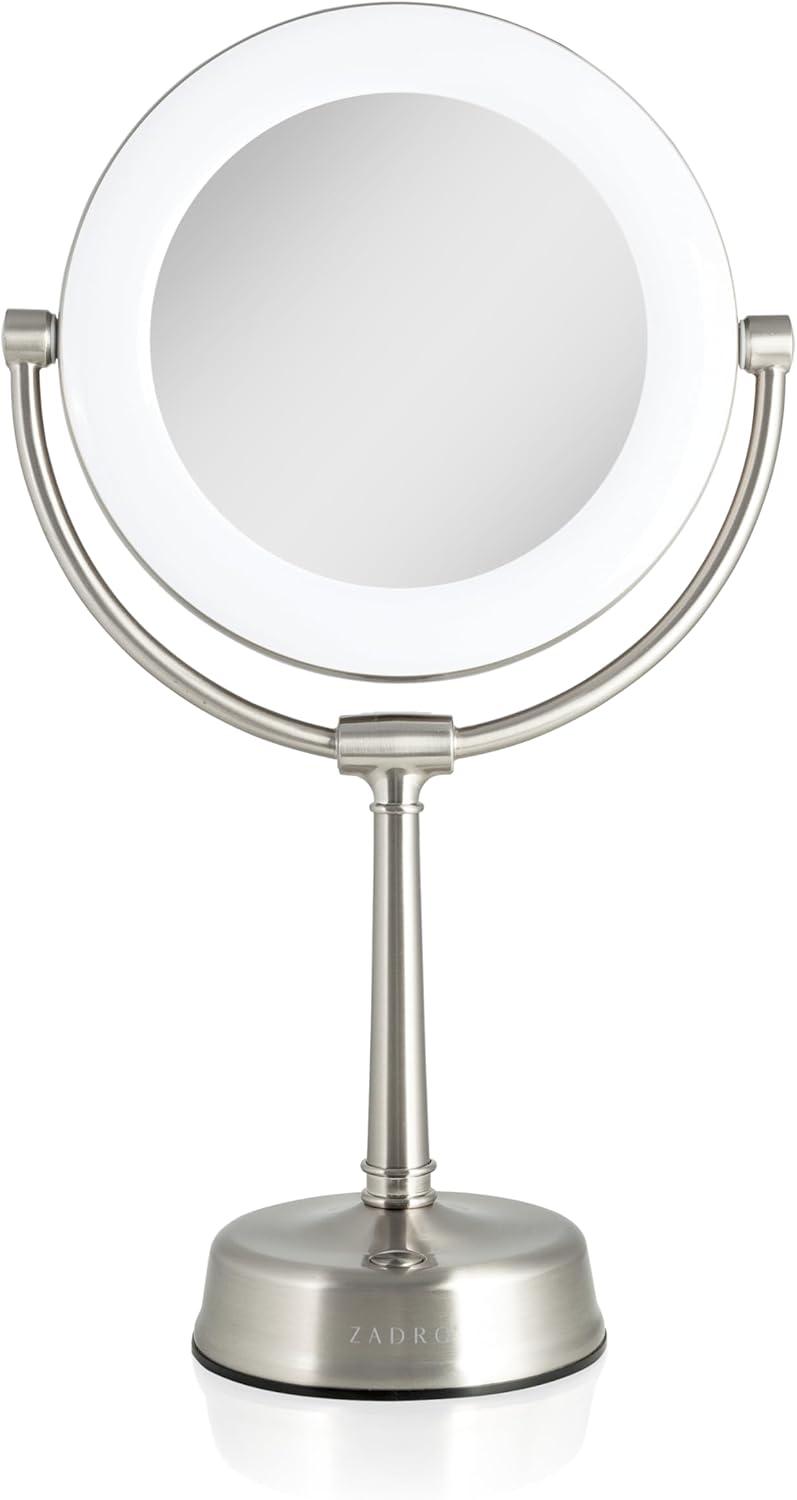 Customizable Sunlight LED Lighted Vanity Mirror - Zadro: 10x Magnifying, Round Shape, Metal & Glass Construction