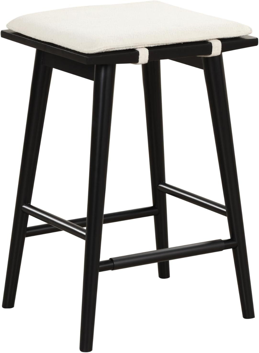 Nathan James Barker Wood and Boucle Counter Height Barstool Black: Linen Upholstered, 24.8" Tall