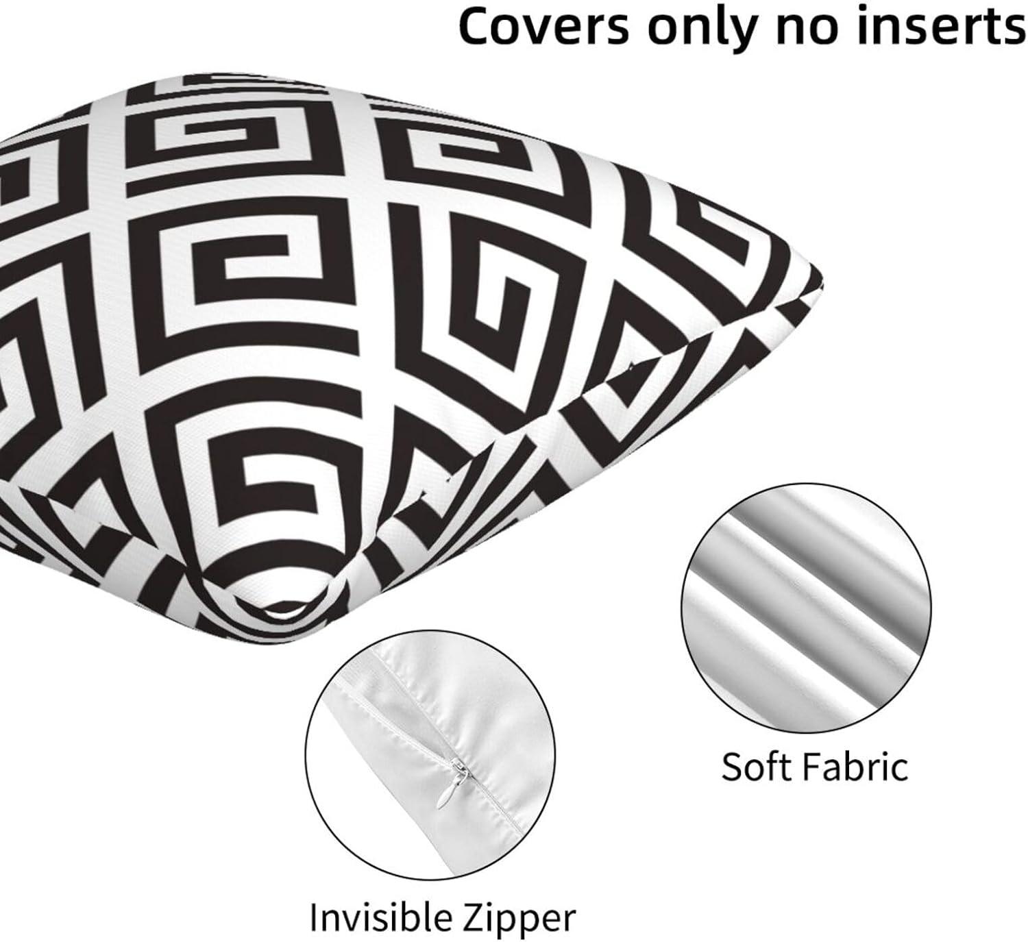 Modern Abstract Black and White Pillow Covers 18x18 in Couch Pillow Case Sets of 2 Decorative Square Throw Pillows for Home Living Room Bedroom Bed Cushion Outdoor