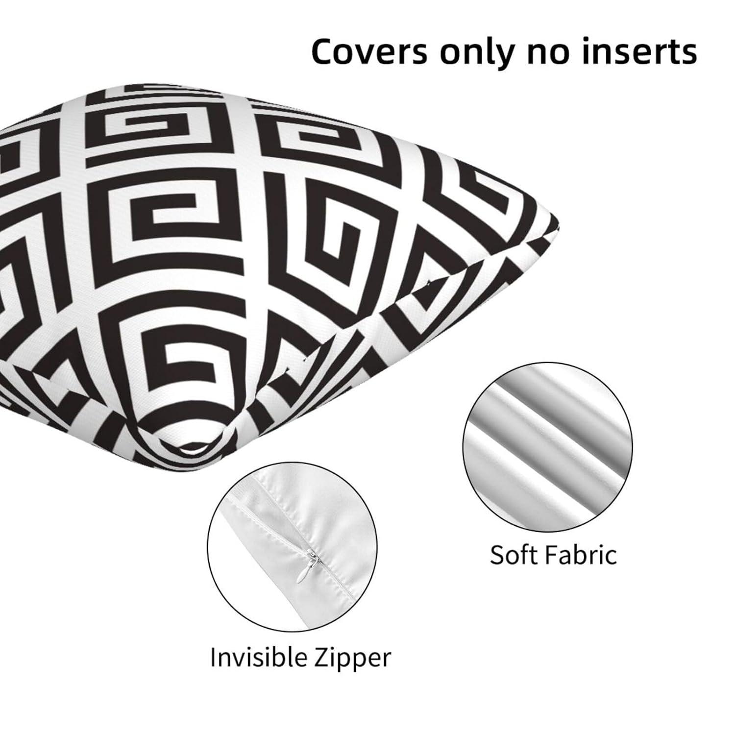 Modern Abstract Black and White Pillow Covers 18x18 in Couch Pillow Case Sets of 2 Decorative Square Throw Pillows for Home Living Room Bedroom Bed Cushion Outdoor