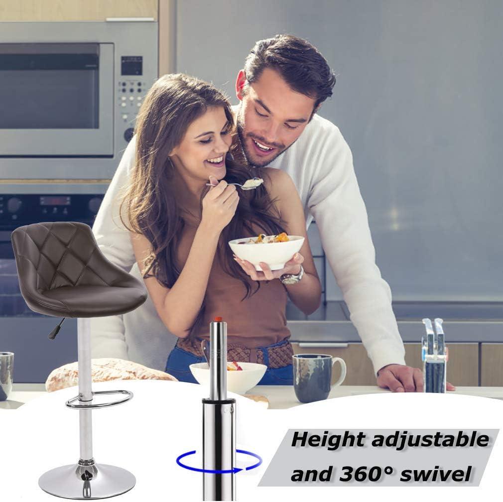 MarketLane Bar Stools Set of 2,Modern PU Leather,Armless with Backrest Swivel Bar Stools,Height Adjustable Swivel Barstool Hydraulic Island Bar Stools Armless Kitchen Counter Bar Chairs,Black