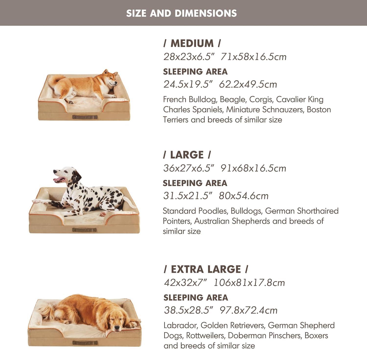 Medium Khaki Orthopedic Waterproof Dog Bed with Bolster